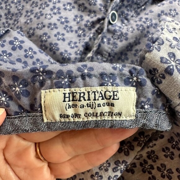 HERITAGE REPORT COLLECTION Floral Short Sleeve Button Down Size Large Slim Fit - Picture 9 of 11
